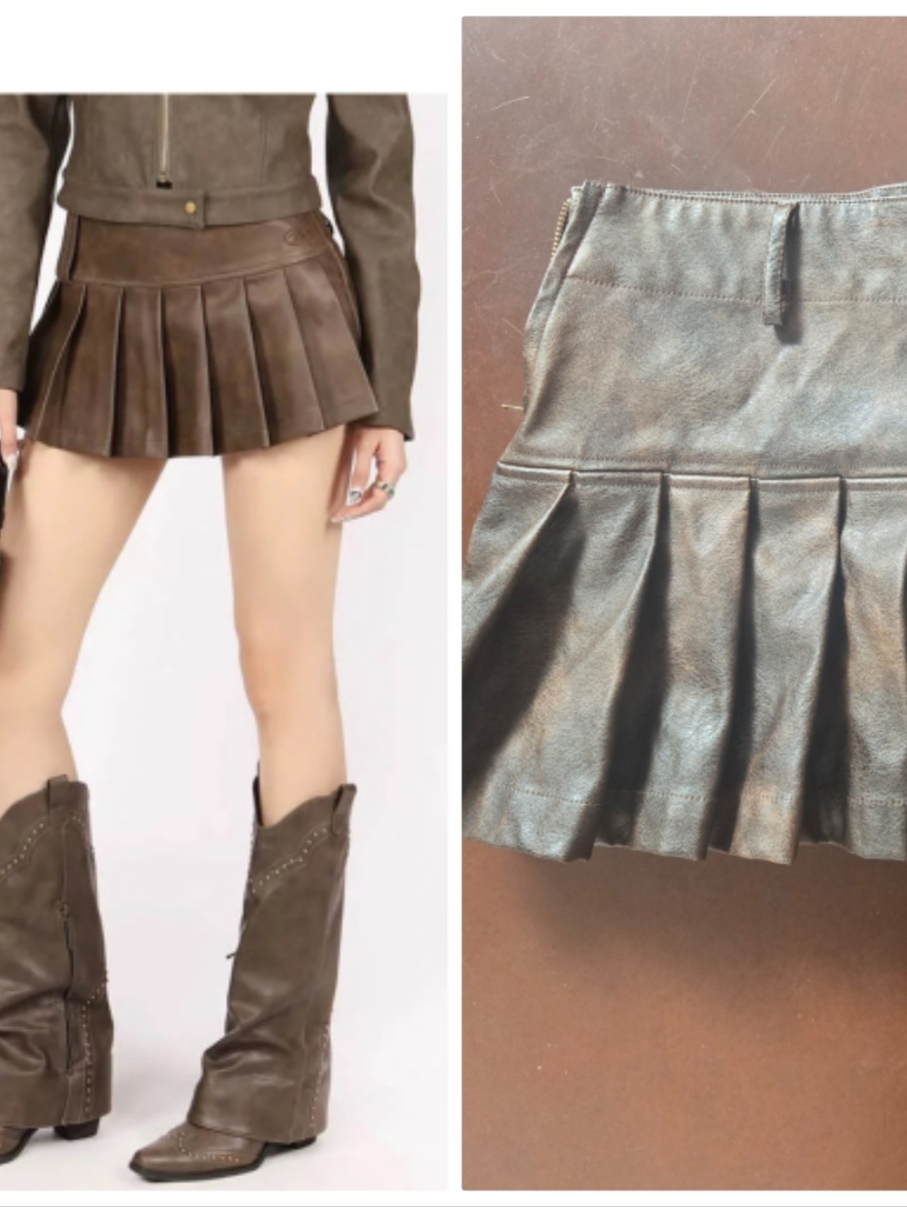 Revolve Vegan Leather 90s Style Drop Waist Plear Brown Mini Skirt Xs